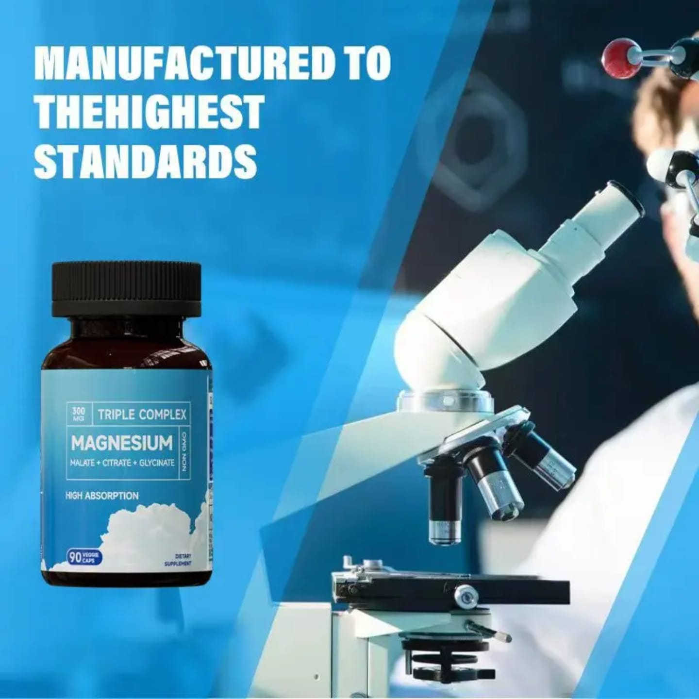 Triple Magnesium Complex Malate, Citrate and Glycinate - Support Muscle, Bone, Heart and Nervous System Health, Boost Energy Improve Sleep