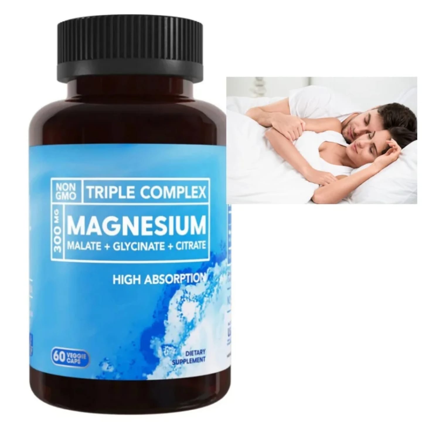 Triple Magnesium Complex Malate, Citrate and Glycinate - Support Muscle, Bone, Heart and Nervous System Health, Boost Energy Improve Sleep