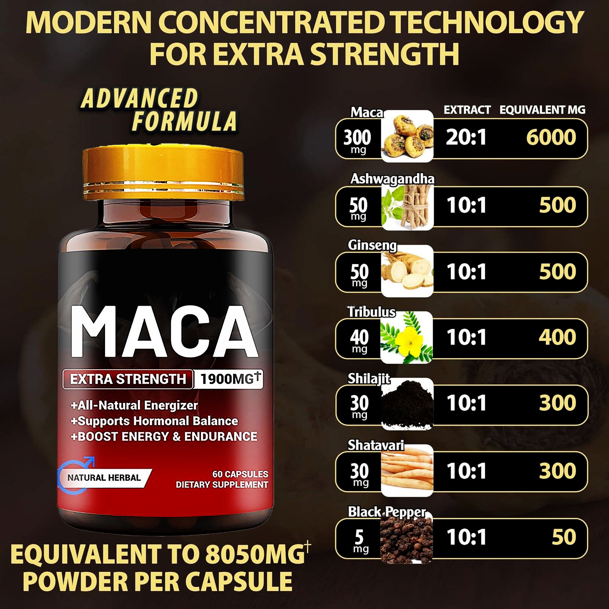 MACA ROOT LIBIDO BOOST EXTRA STRENGTH 1900MG (60 CAPSULES) - MEN'S VITALITY, ENERGY, ENDURANCE, HORMONAL BALANCE, SEX DRIVE & STAMINA BOOSTER FOR MEN & WOMEN