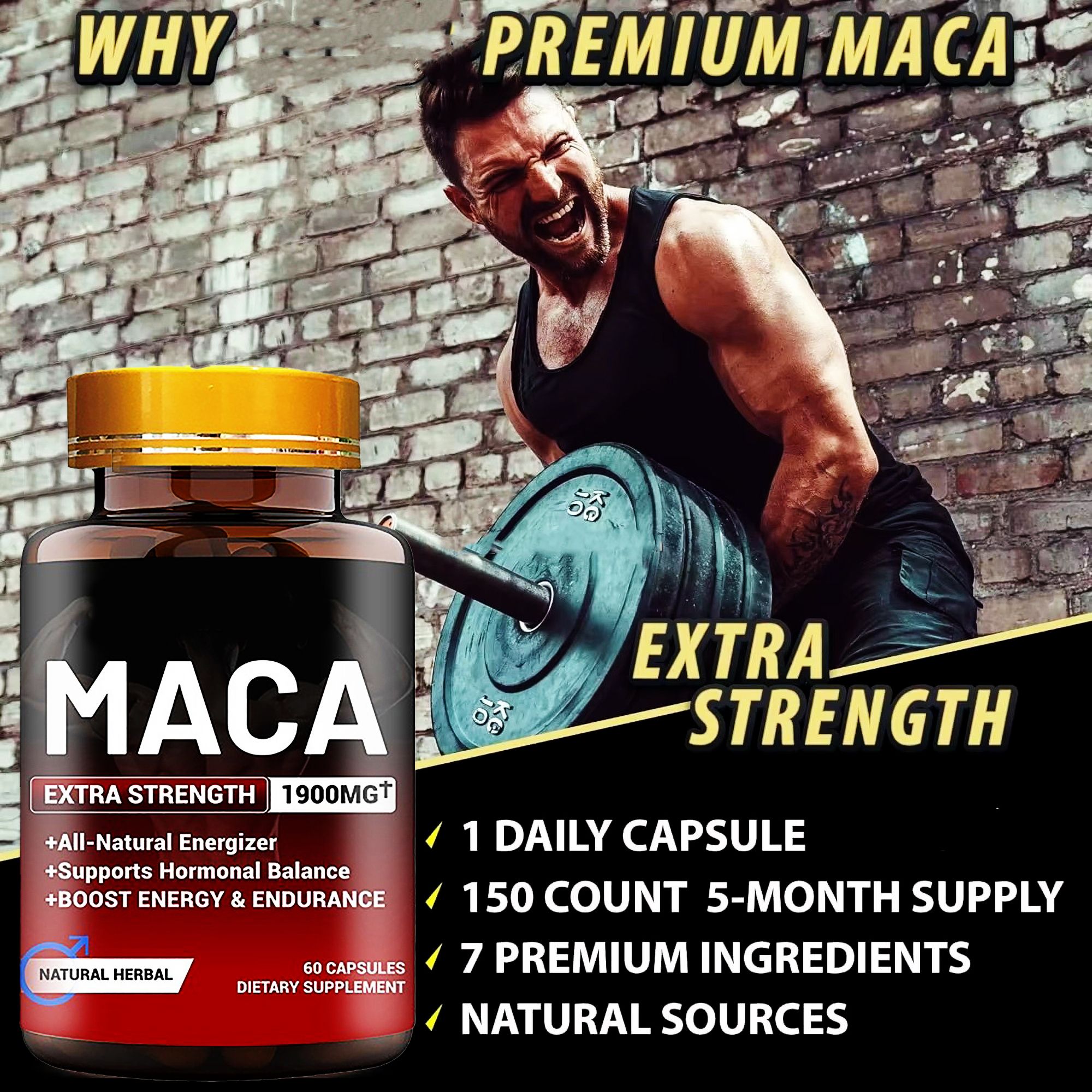 MACA ROOT LIBIDO BOOST EXTRA STRENGTH 1900MG (60 CAPSULES) - MEN'S VITALITY, ENERGY, ENDURANCE, HORMONAL BALANCE, SEX DRIVE & STAMINA BOOSTER FOR MEN & WOMEN