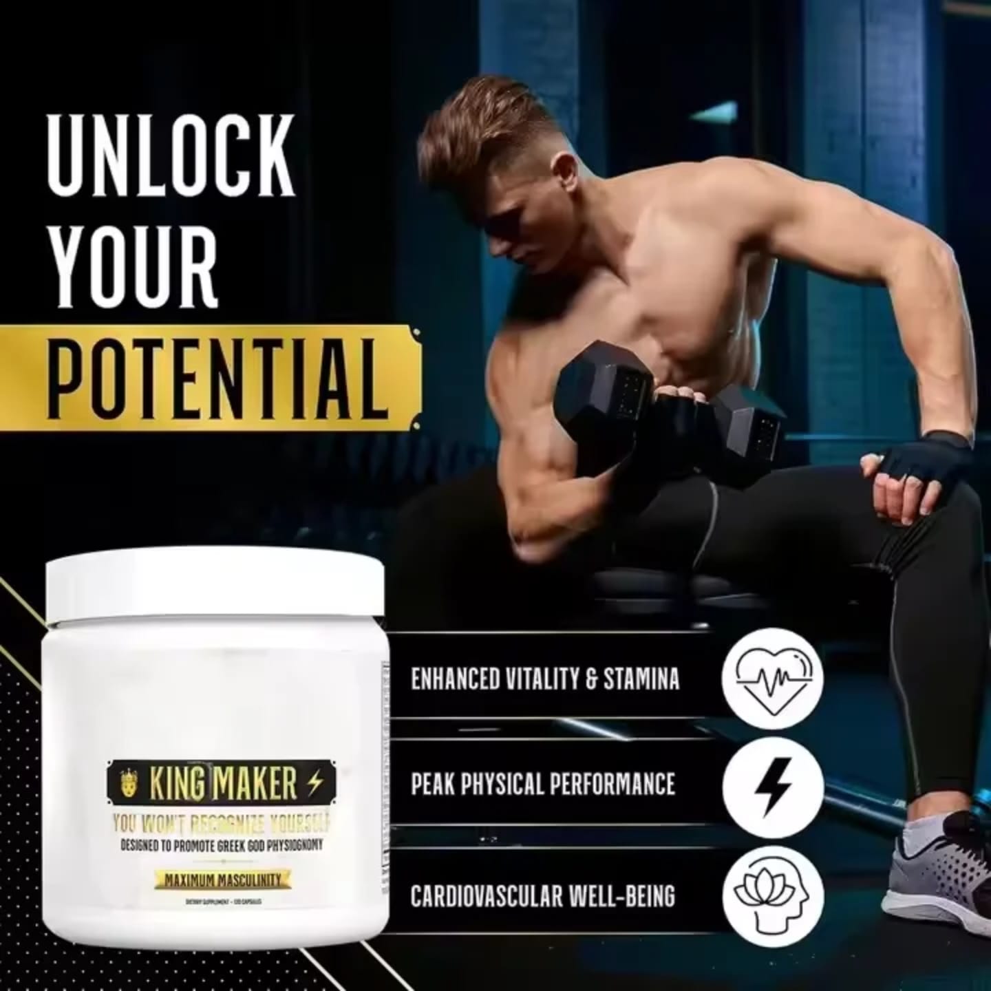 KING MAKER 13-IN-1 MEN'S SUPPLEMENT – BOOSTS LIBIDO, ERECTION, TESTOSTERONE, STAMINA, ENDURANCE & SEXUAL PERFORMANCE (120 CAPS)
