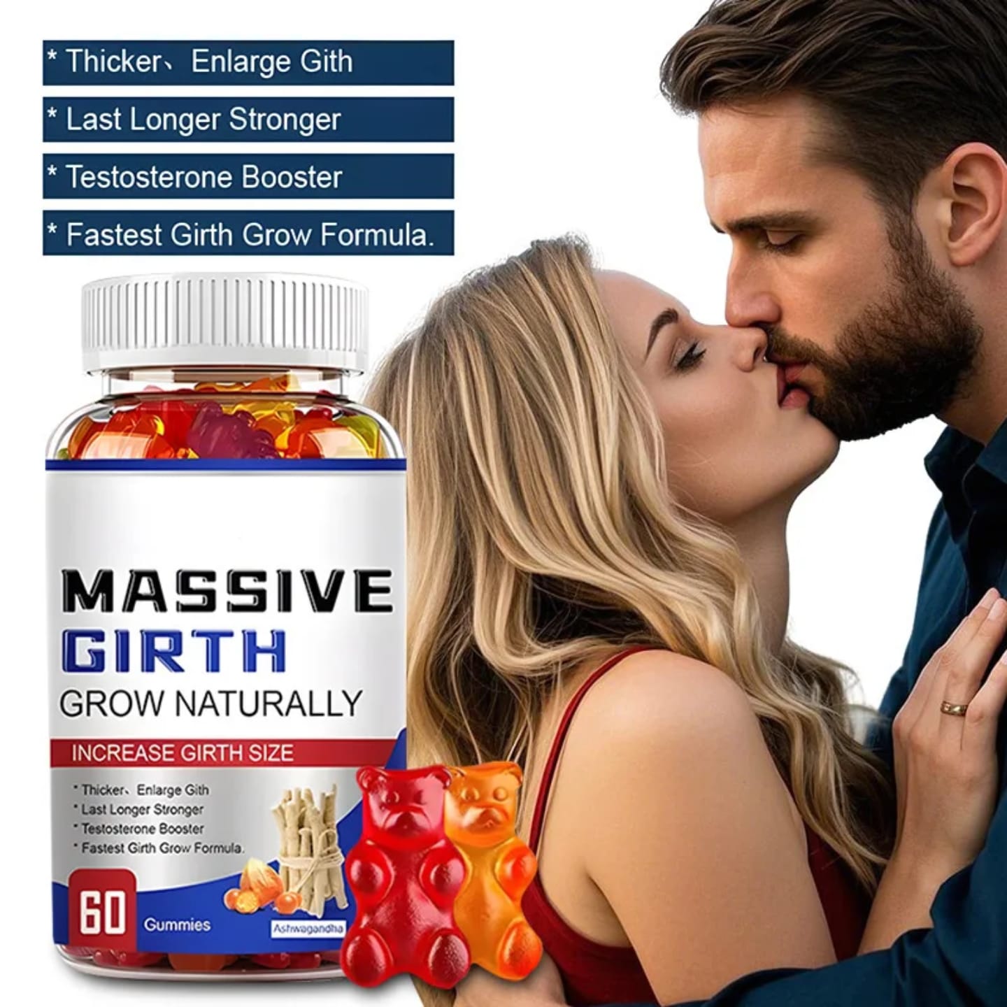 [OFFER] Massive Girth Men’s Performance Gummies (60 Pcs) – Natural Testosterone Booster & Strength Support – Extra Strength Ashwagandha Formula