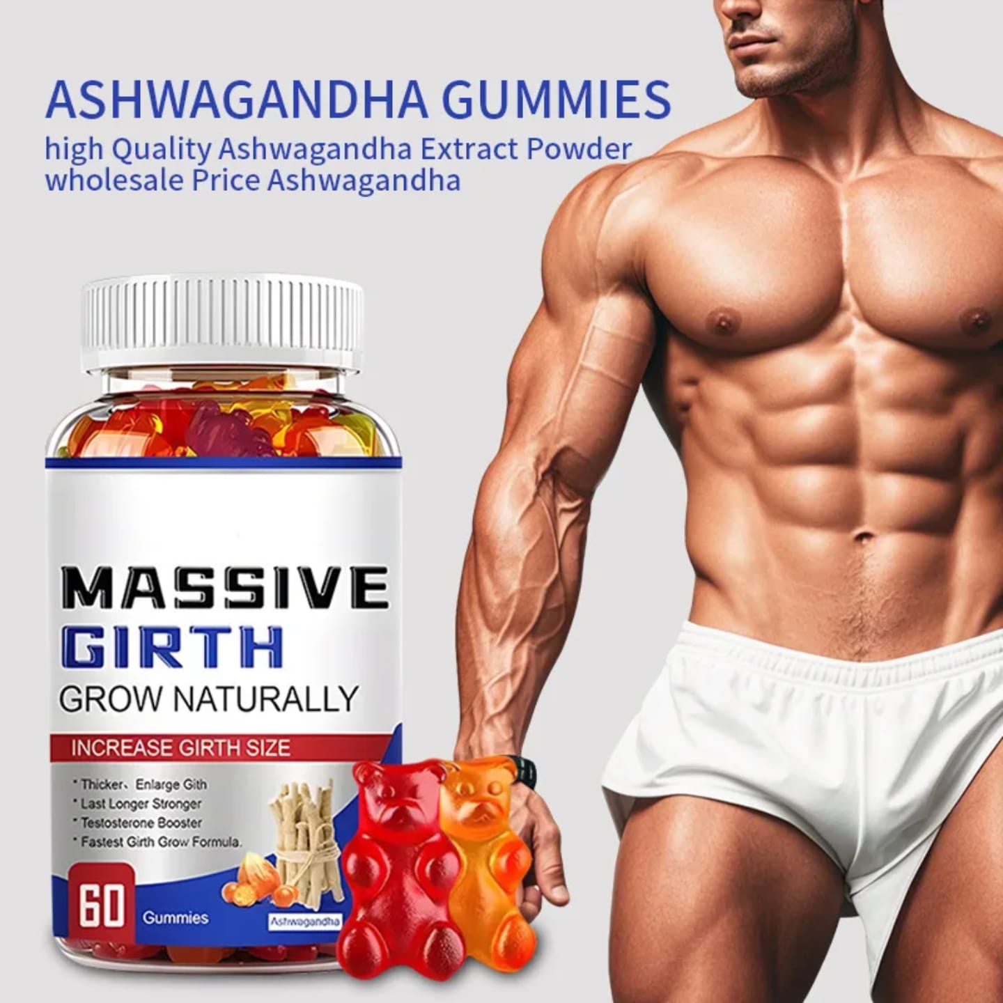 [OFFER] Massive Girth Men’s Performance Gummies (60 Pcs) – Natural Testosterone Booster & Strength Support – Extra Strength Ashwagandha Formula