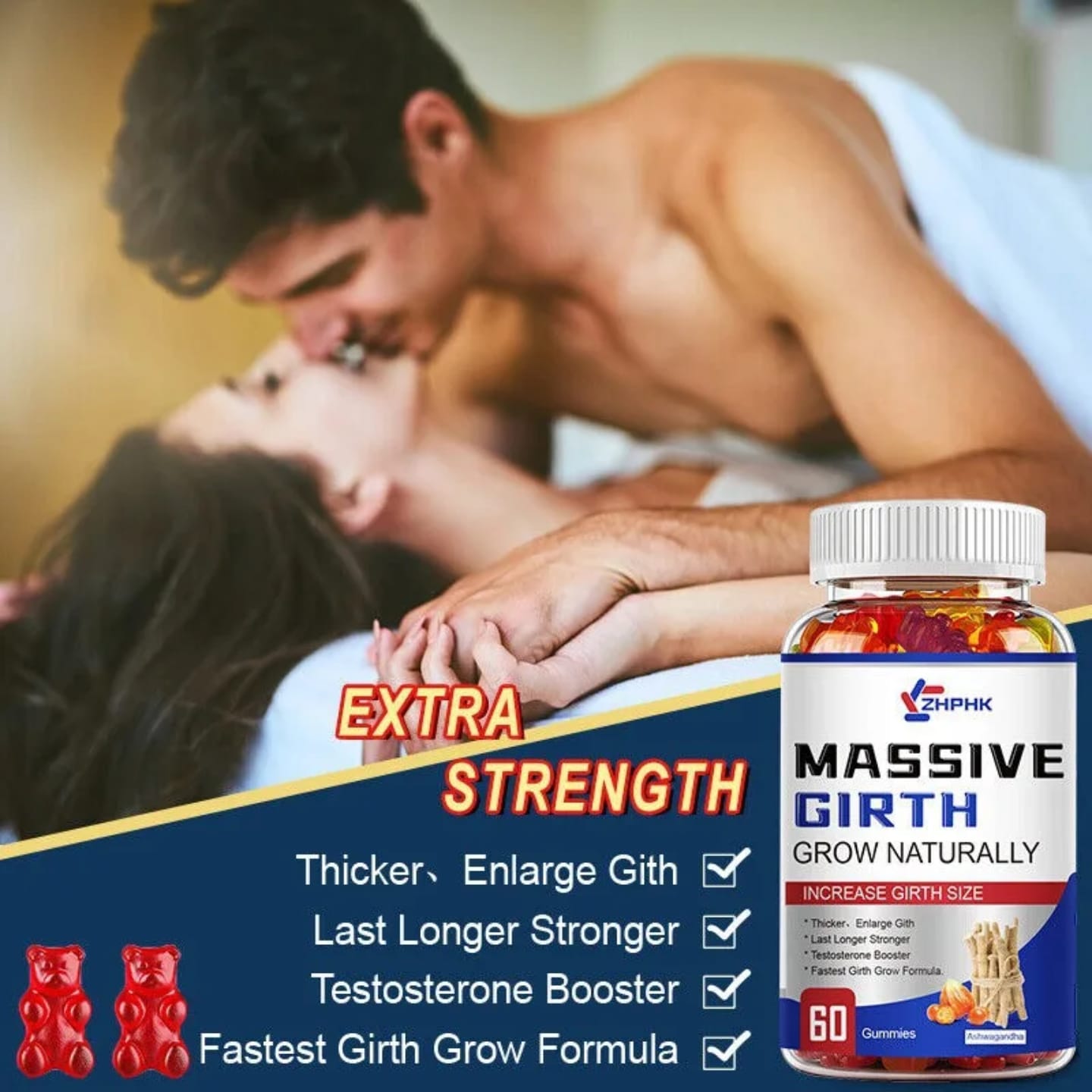[OFFER] Massive Girth Men’s Performance Gummies (60 Pcs) – Natural Testosterone Booster & Strength Support – Extra Strength Ashwagandha Formula