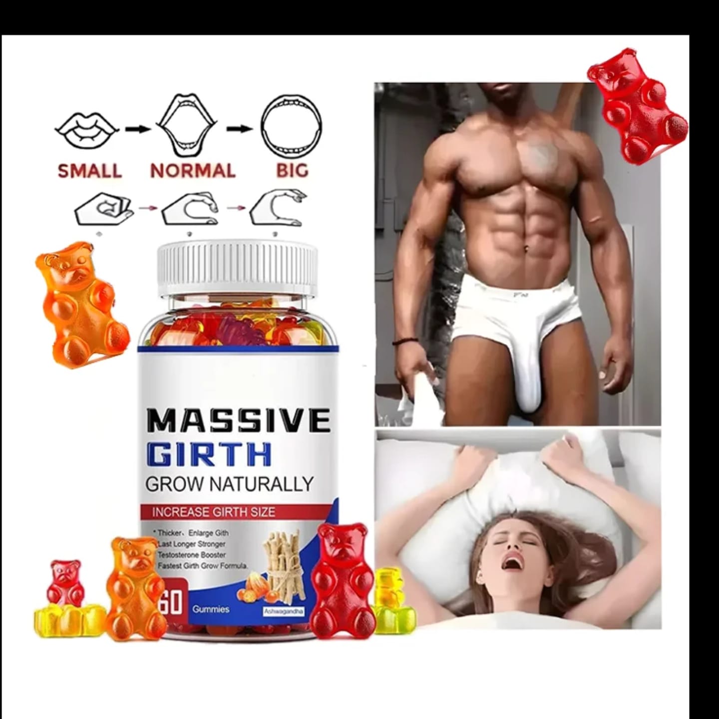 [OFFER] Massive Girth Men’s Performance Gummies (60 Pcs) – Natural Testosterone Booster & Strength Support – Extra Strength Ashwagandha Formula