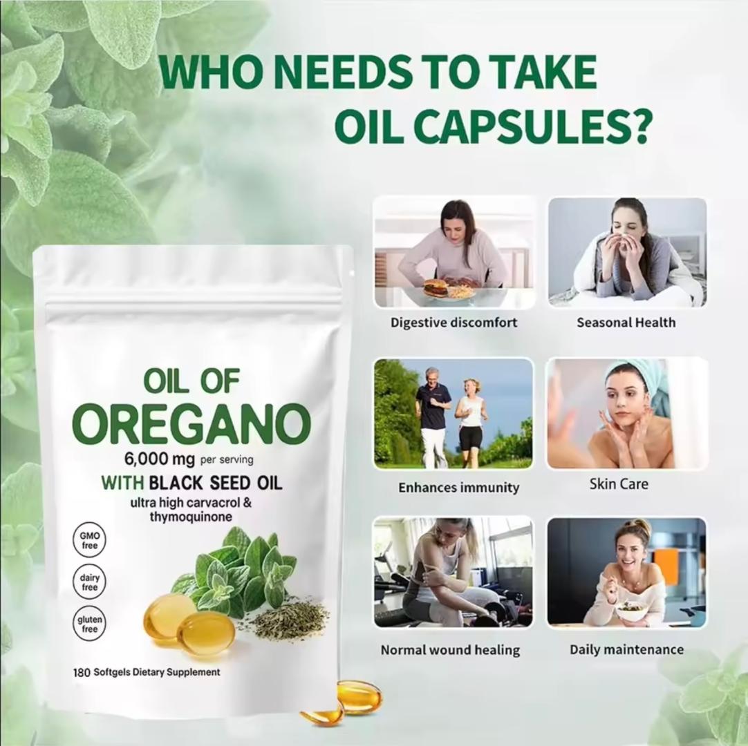 OIL OF OREGANO & BLACK SEED OIL 6000MG | HIGH CARVACROL NATURAL EXTRACT | IMMUNE & RESPIRATORY SUPPORT SUPPLEMENT (180 SOFTGELS)