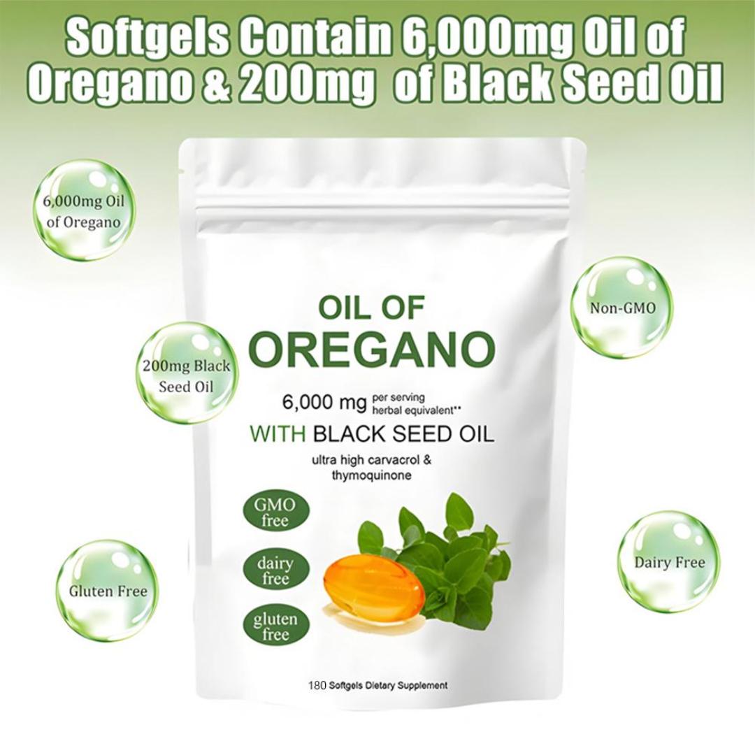 OIL OF OREGANO & BLACK SEED OIL 6000MG | HIGH CARVACROL NATURAL EXTRACT | IMMUNE & RESPIRATORY SUPPORT SUPPLEMENT (180 SOFTGELS)