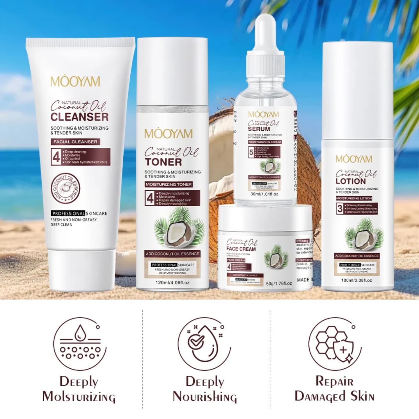 Mooyam Coconut Oil Skincare Set – Complete 5-Step Facial Care