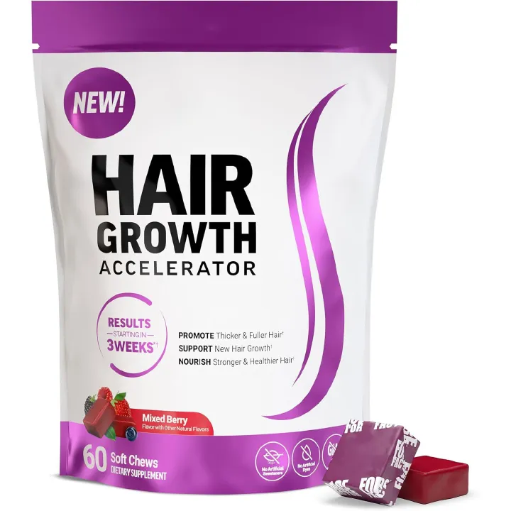 Hair Health Vitamin Soft Chews with Biotin and Vitamins C E Berry Flavor with Antioxidant Vitamins for Women and Men 60 Count