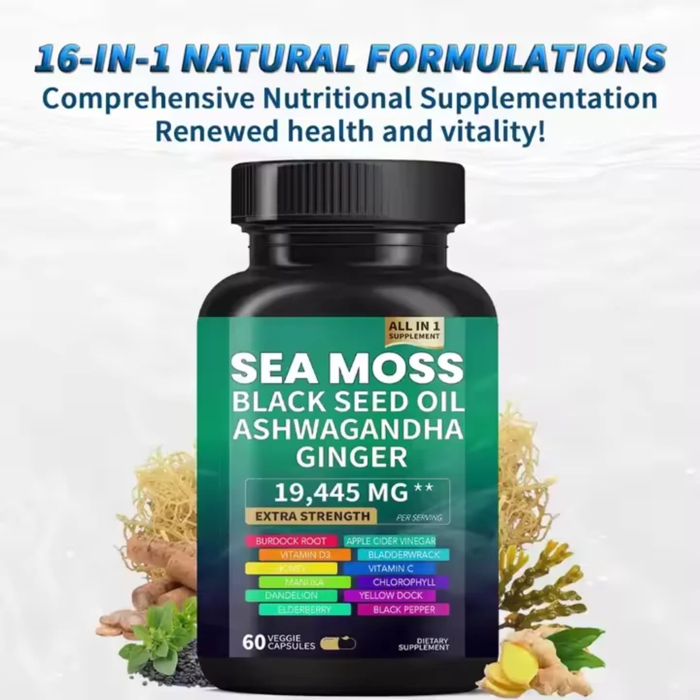 Sea Moss Supplement - Supports Thyroid Health, Anti-aging, Antioxidant, Improve Immunity, Detox, Beauty Health