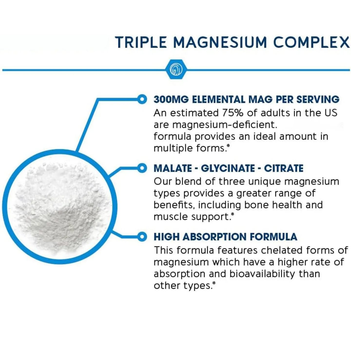 Triple Magnesium Complex Malate, Citrate and Glycinate - Support Muscle, Bone, Heart and Nervous System Health, Boost Energy Improve Sleep
