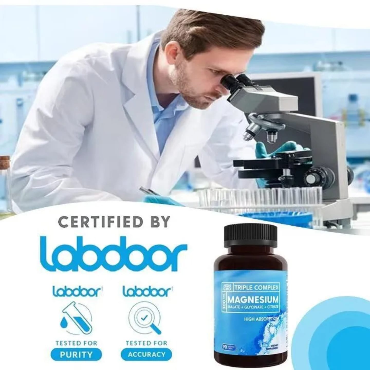 Triple Magnesium Complex Malate, Citrate and Glycinate - Support Muscle, Bone, Heart and Nervous System Health, Boost Energy Improve Sleep