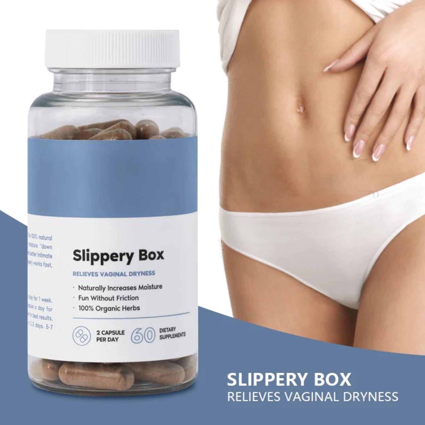 Organic Feminine Moisture Complex (Slippery Box) – 60 Dietary Supplement Capsules – 100% Natural Herbal Internal Support – Kylnn Bliss Botanical Series