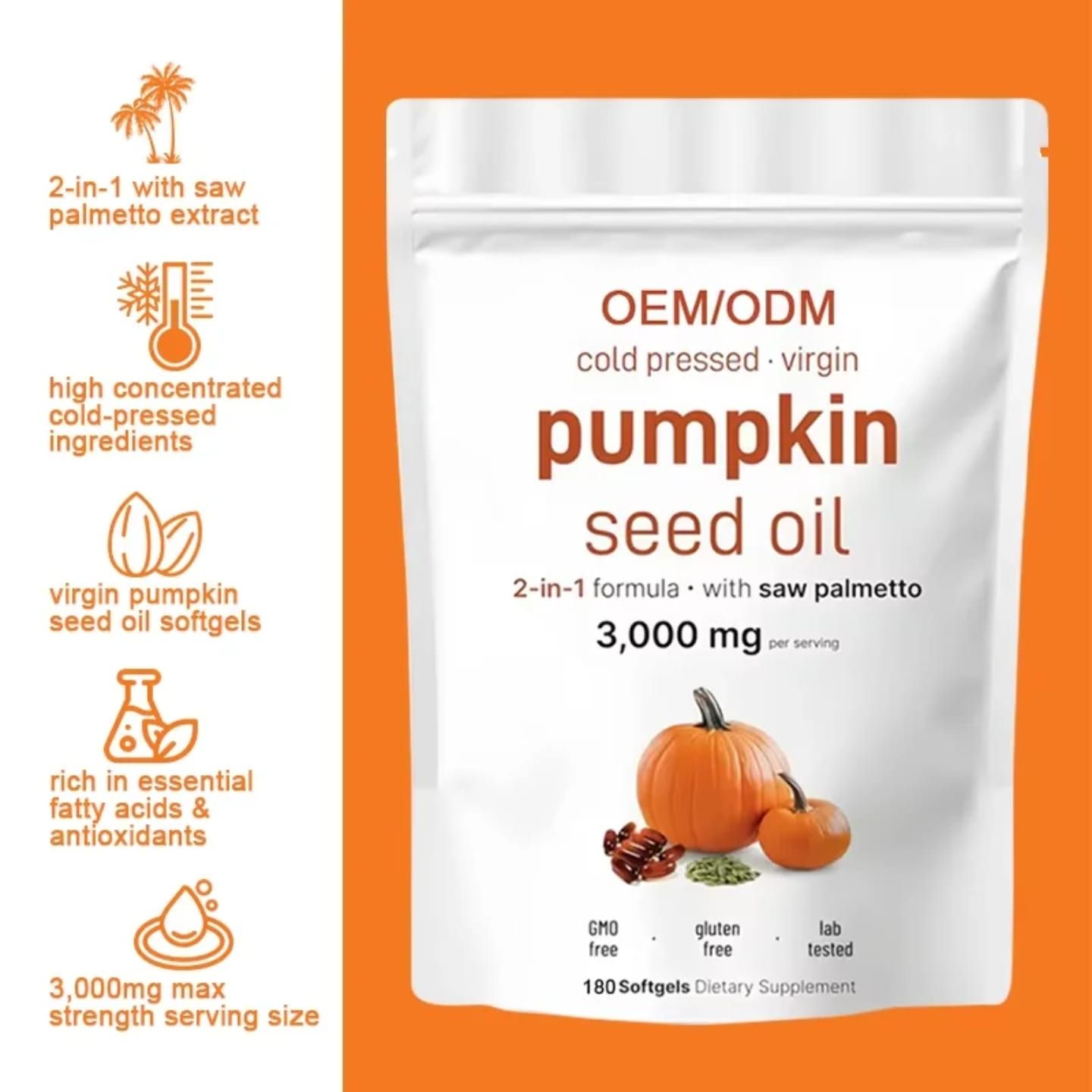 [OFFER] Pumpkin Seed Oil + Saw Palmetto (180 Softgels) - 3000mg Hair Growth & Prostate Support - Cold Pressed Virgin Oil