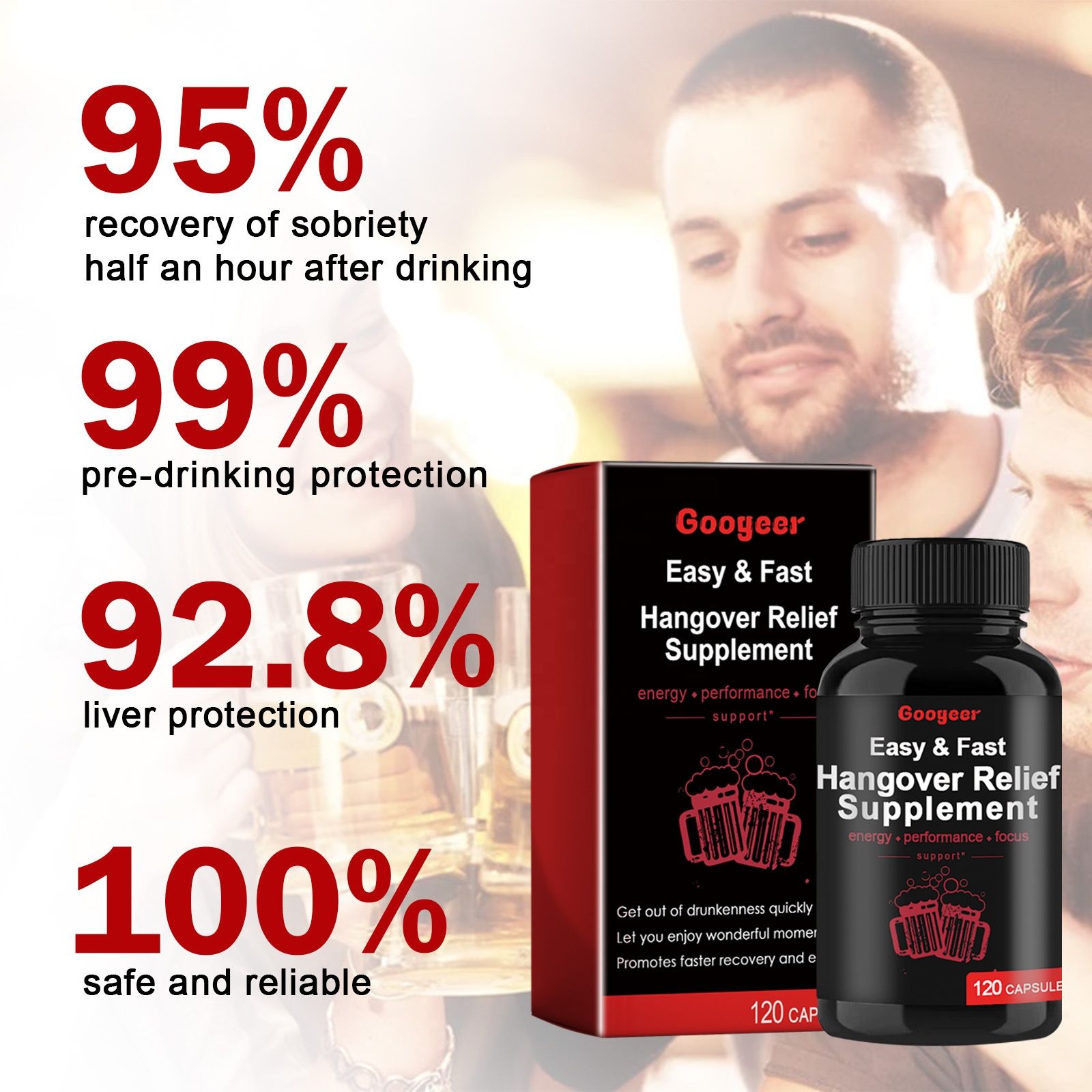 Hangover Relief Capsules-Natural Alcohol Detox & Liver Support, Fast Recovery 120 capsules