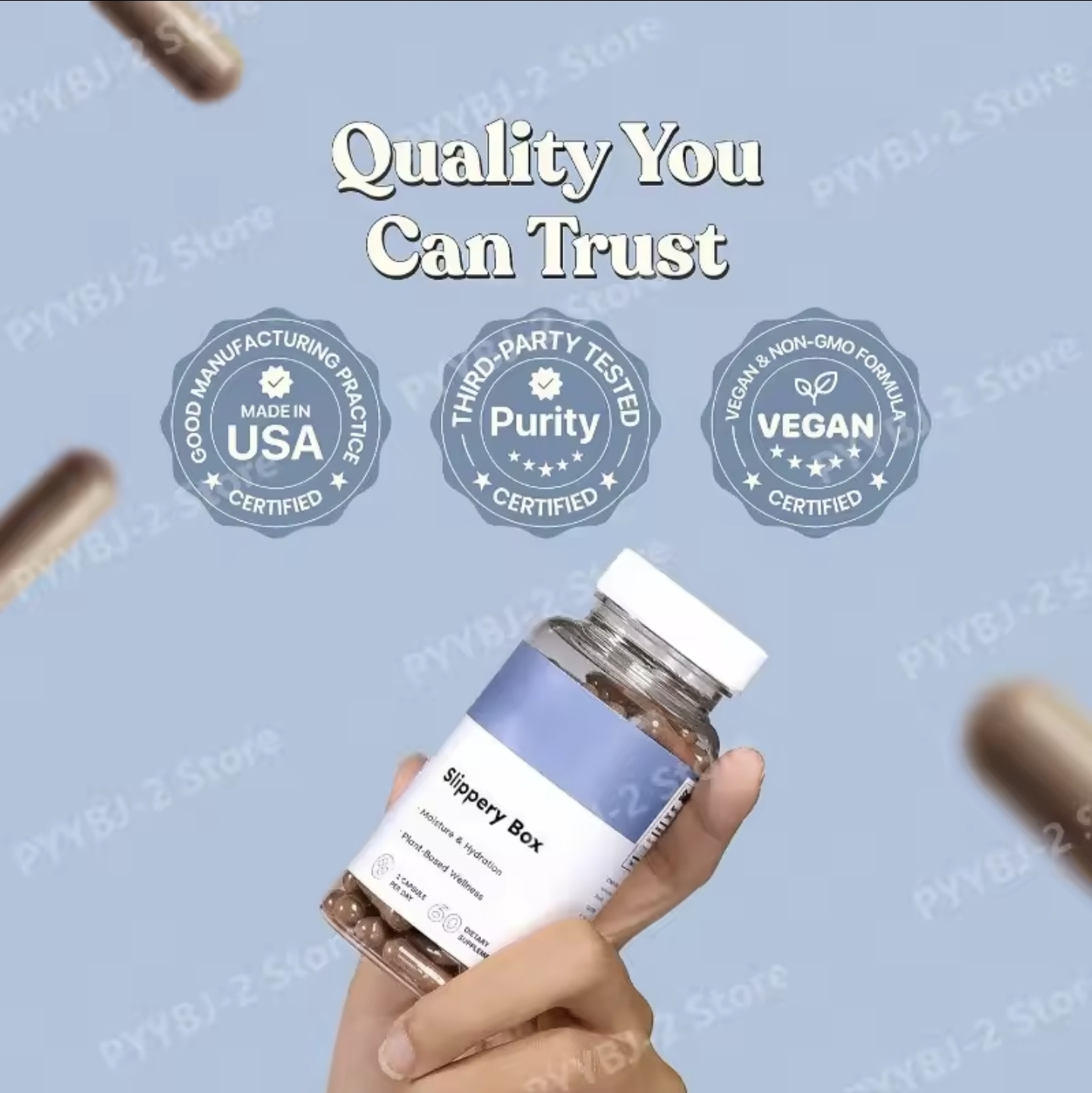 Organic Feminine Moisture Complex (Slippery Box) – 60 Dietary Supplement Capsules – 100% Natural Herbal Internal Support – Kylnn Bliss Botanical Series