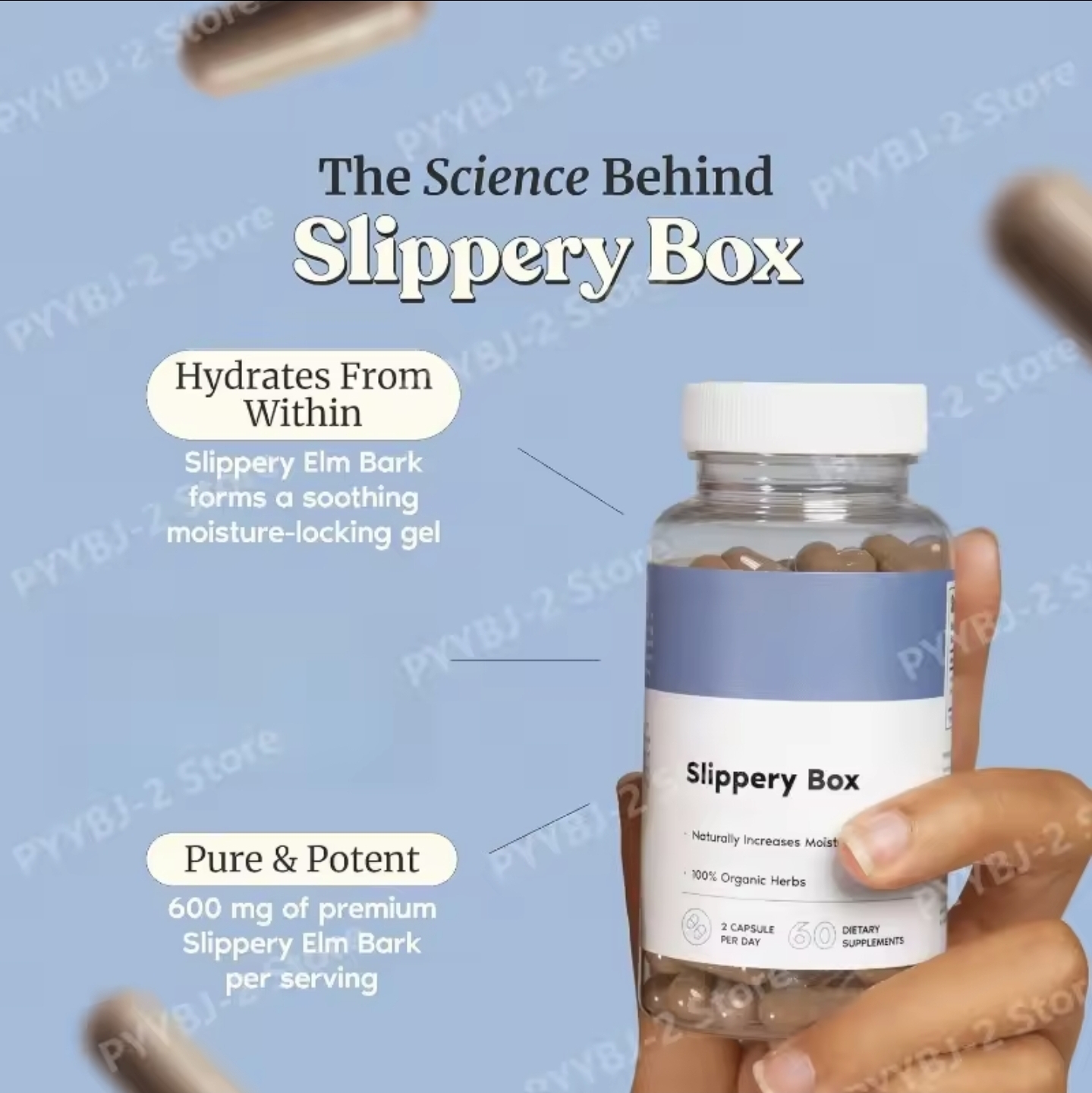 Organic Feminine Moisture Complex (Slippery Box) – 60 Dietary Supplement Capsules – 100% Natural Herbal Internal Support – Kylnn Bliss Botanical Series