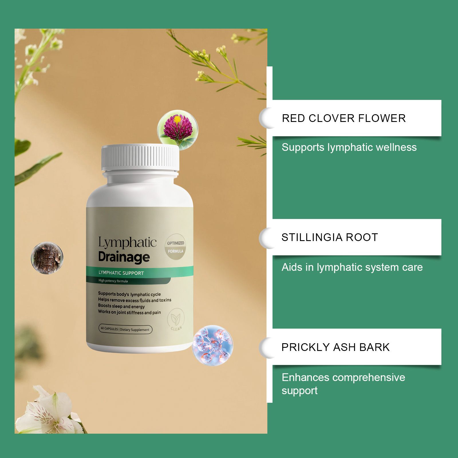 Lymphatic Drainage Capsules – Detox, Circulation & Immune Support – 60 Capsules (Optimized Formula)