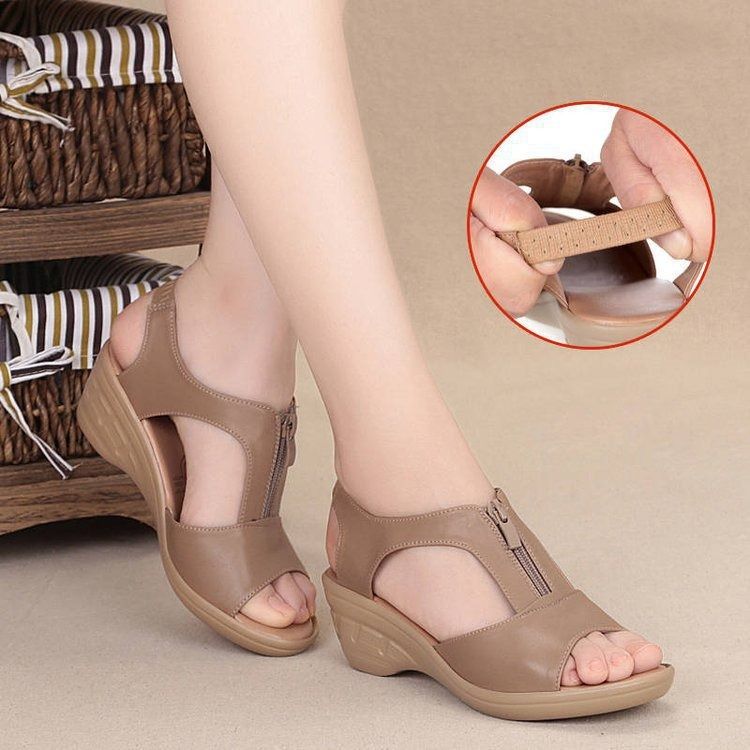 summer sandals women's new comfortable soft-soled mom shoes cross border plus size wedge women's shoes casual shoes women's high heels women's high heels women's high heel sandals brown