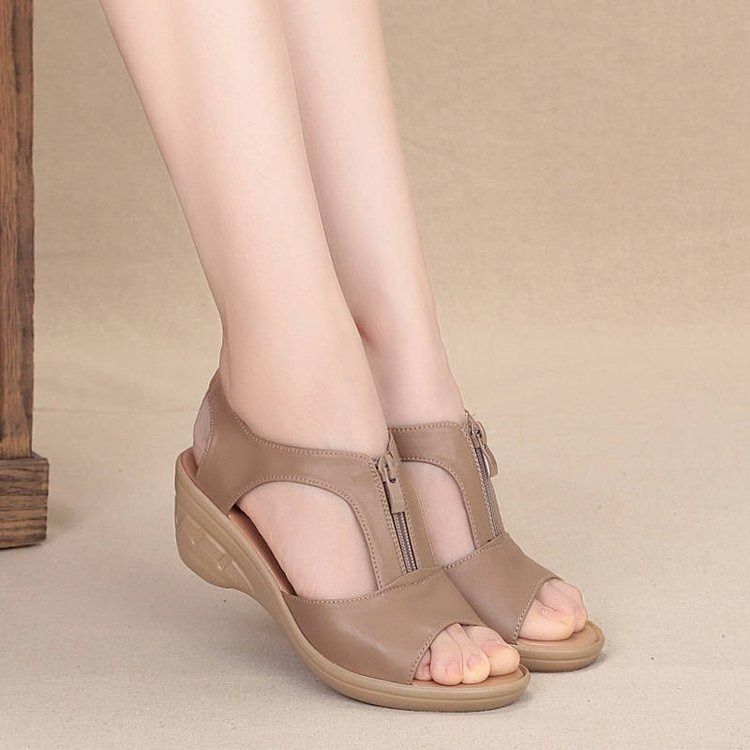 summer sandals women's new comfortable soft-soled mom shoes cross border plus size wedge women's shoes casual shoes women's high heels women's high heels women's high heel sandals brown
