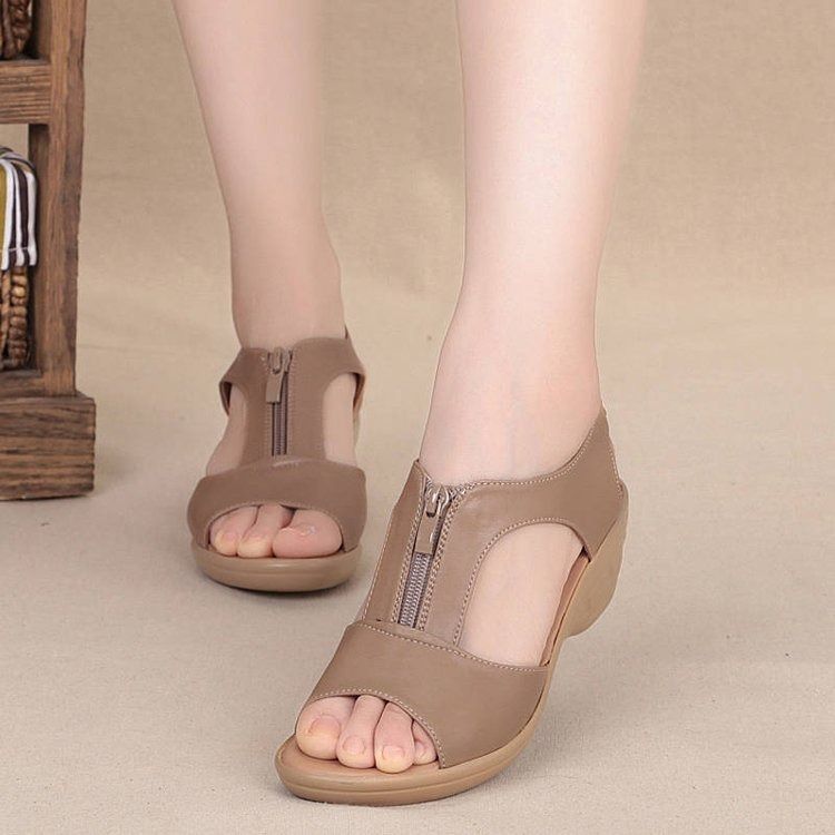 summer sandals women's new comfortable soft-soled mom shoes cross border plus size wedge women's shoes casual shoes women's high heels women's high heels women's high heel sandals brown