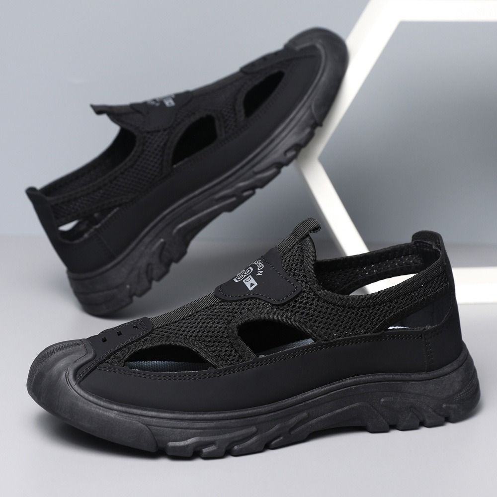 Hole shoes men's 2024 new summer men's shoes breathable driving sandals men's toe shoes sneakers beach sandals black