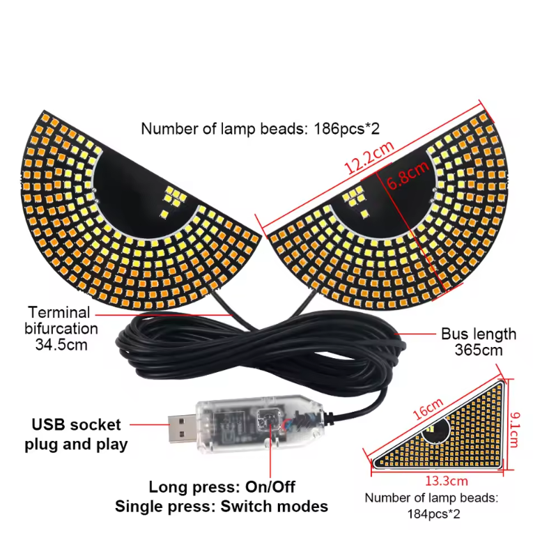 2PCS LED Signal Lights Car Expression Strobe Warning Light For Car Windshield USB Flashing Devil’s Eyes Glow Flexible LED Panel