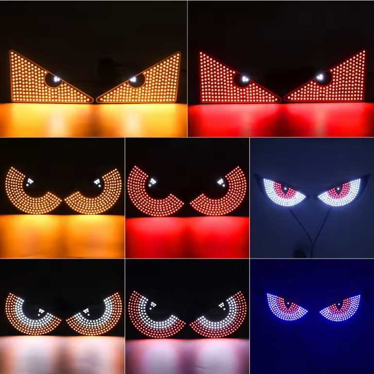 2PCS LED Signal Lights Car Expression Strobe Warning Light For Car Windshield USB Flashing Devil’s Eyes Glow Flexible LED Panel