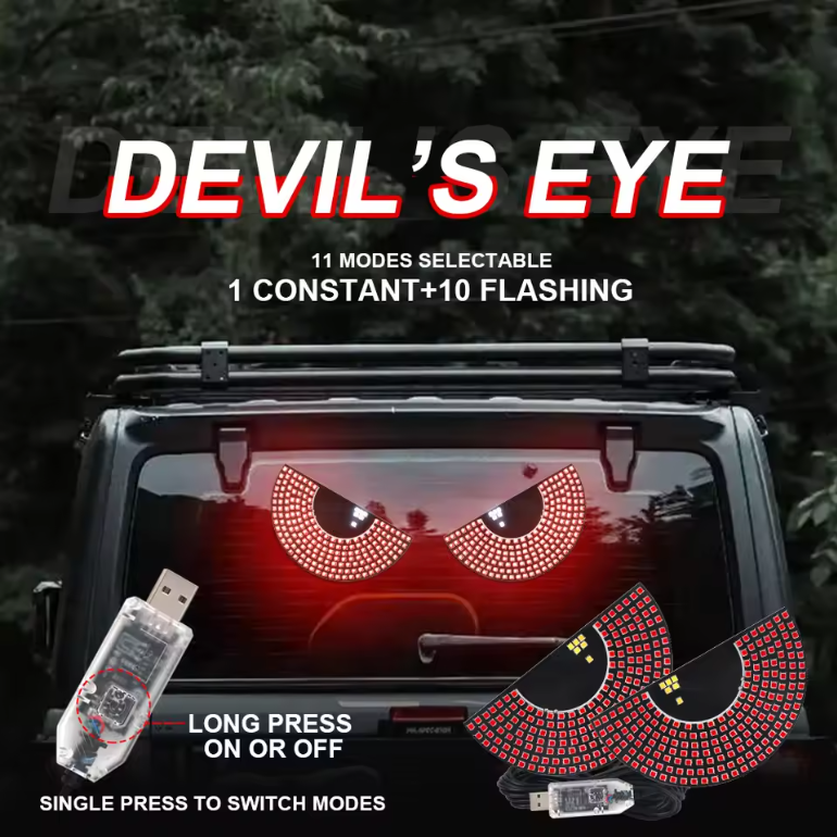 2PCS LED Signal Lights Car Expression Strobe Warning Light For Car Windshield USB Flashing Devil’s Eyes Glow Flexible LED Panel