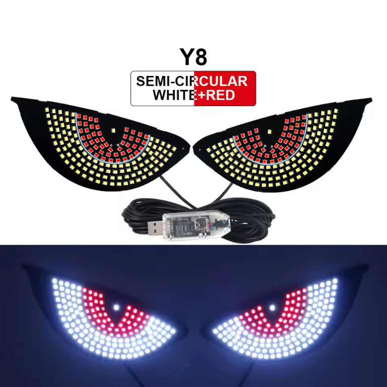 2PCS LED Signal Lights Car Expression Strobe Warning Light For Car Windshield USB Flashing Devil’s Eyes Glow Flexible LED Panel