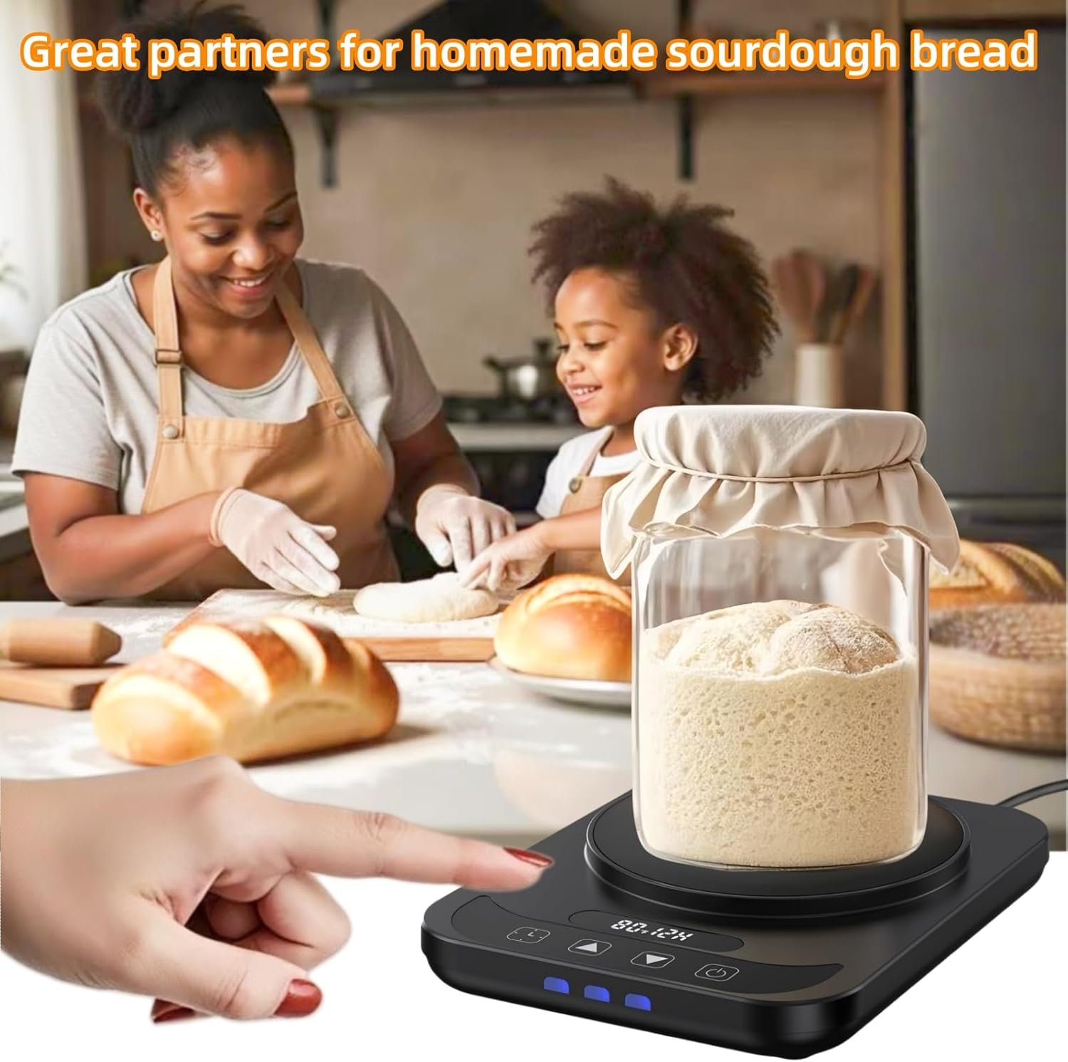 Sourdough Starter Warmer, Thermostat Control (70-100°F) Sourdough Heating Mat, 0-12 Hours Timer, Heater Auto On/Off, Homemade Sourdough Bread Baking Tools for Home Kitchens