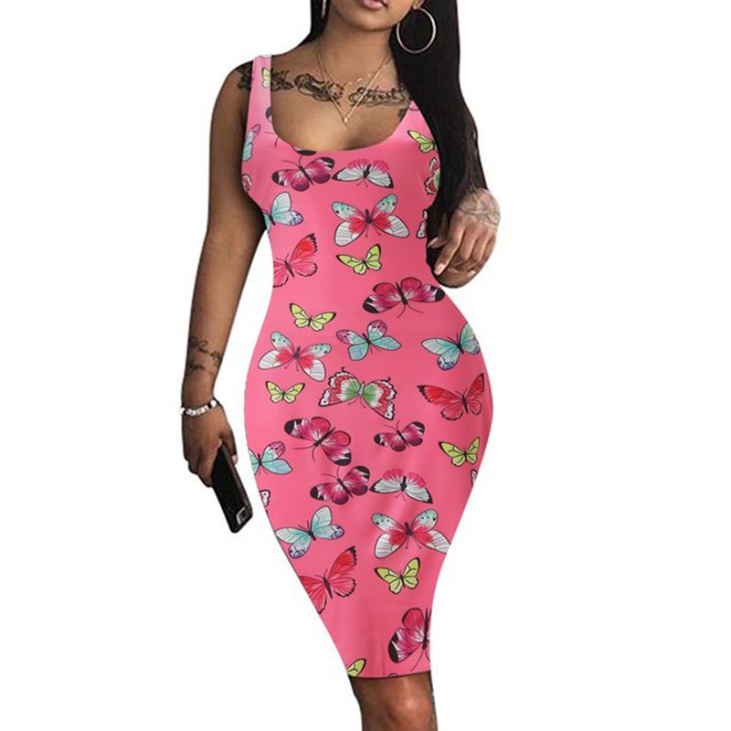 Chic Elegant Woman Dress Women Summer Sexy Dresses Sleeveless Printing Backless Buttocks Casual Vestidos Dropshipping