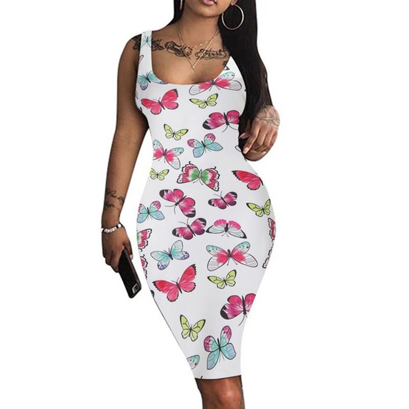 Chic Elegant Woman Dress Women Summer Sexy Dresses Sleeveless Printing Backless Buttocks Casual Vestidos Dropshipping