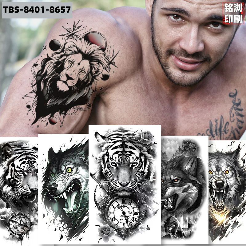 Waterproof Temporary Tattoo Sticker Rose Snake Flower Tattoos Lace Tiger Dragon Body Art Arm Fake Sleeve Tatoo