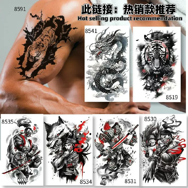 Waterproof Temporary Tattoo Sticker Rose Snake Flower Tattoos Lace Tiger Dragon Body Art Arm Fake Sleeve Tatoo