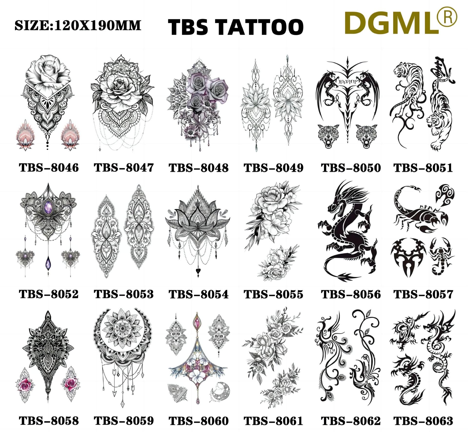 Waterproof Temporary Tattoo Sticker Rose Snake Flower Tattoos Lace Tiger Dragon Body Art Arm Fake Sleeve Tatoo