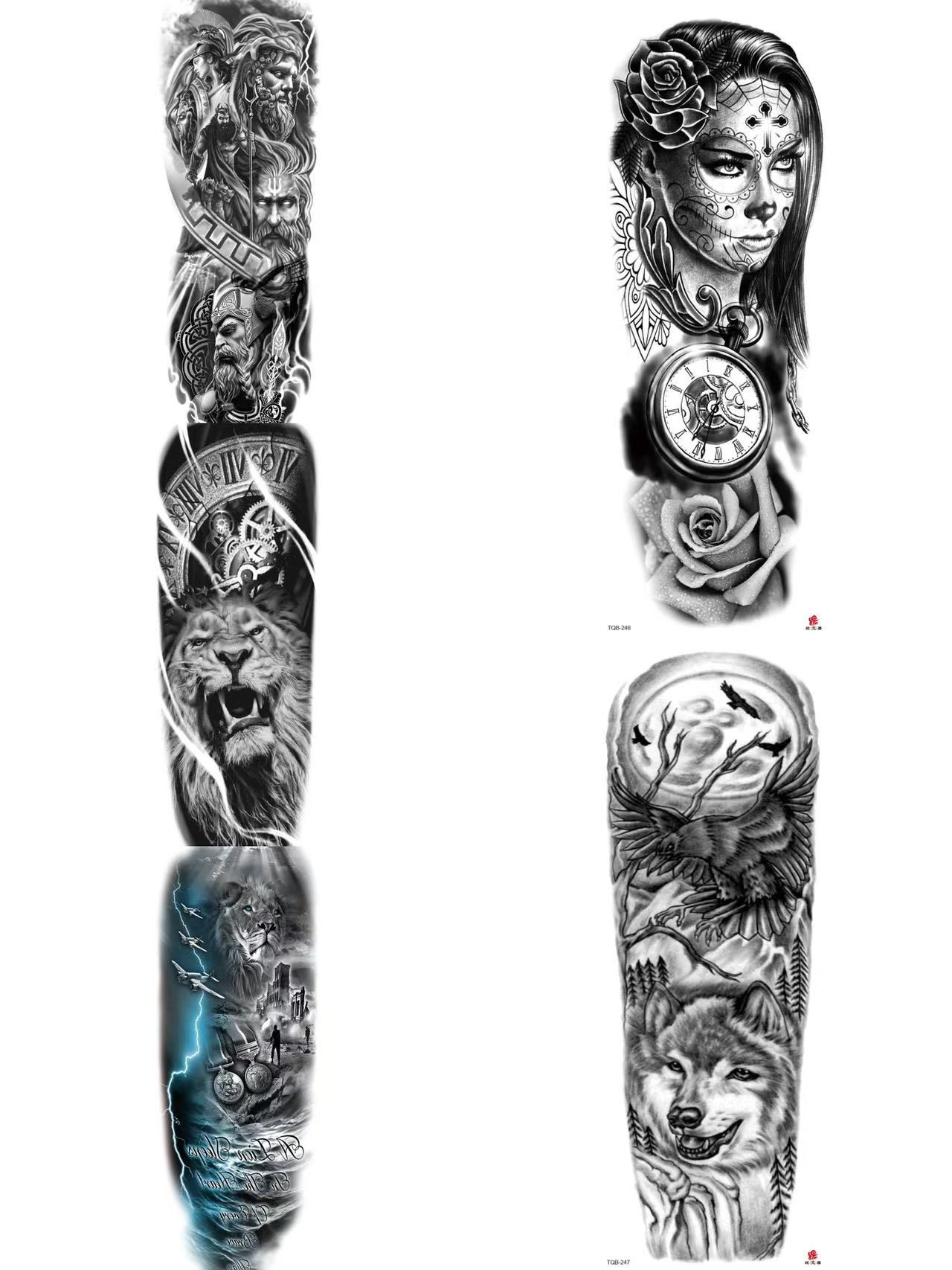 5pc Lion Men Waterproof Temporary Tattoos Fake Stickers Arm Hand Cool Art Black Transfer Clock