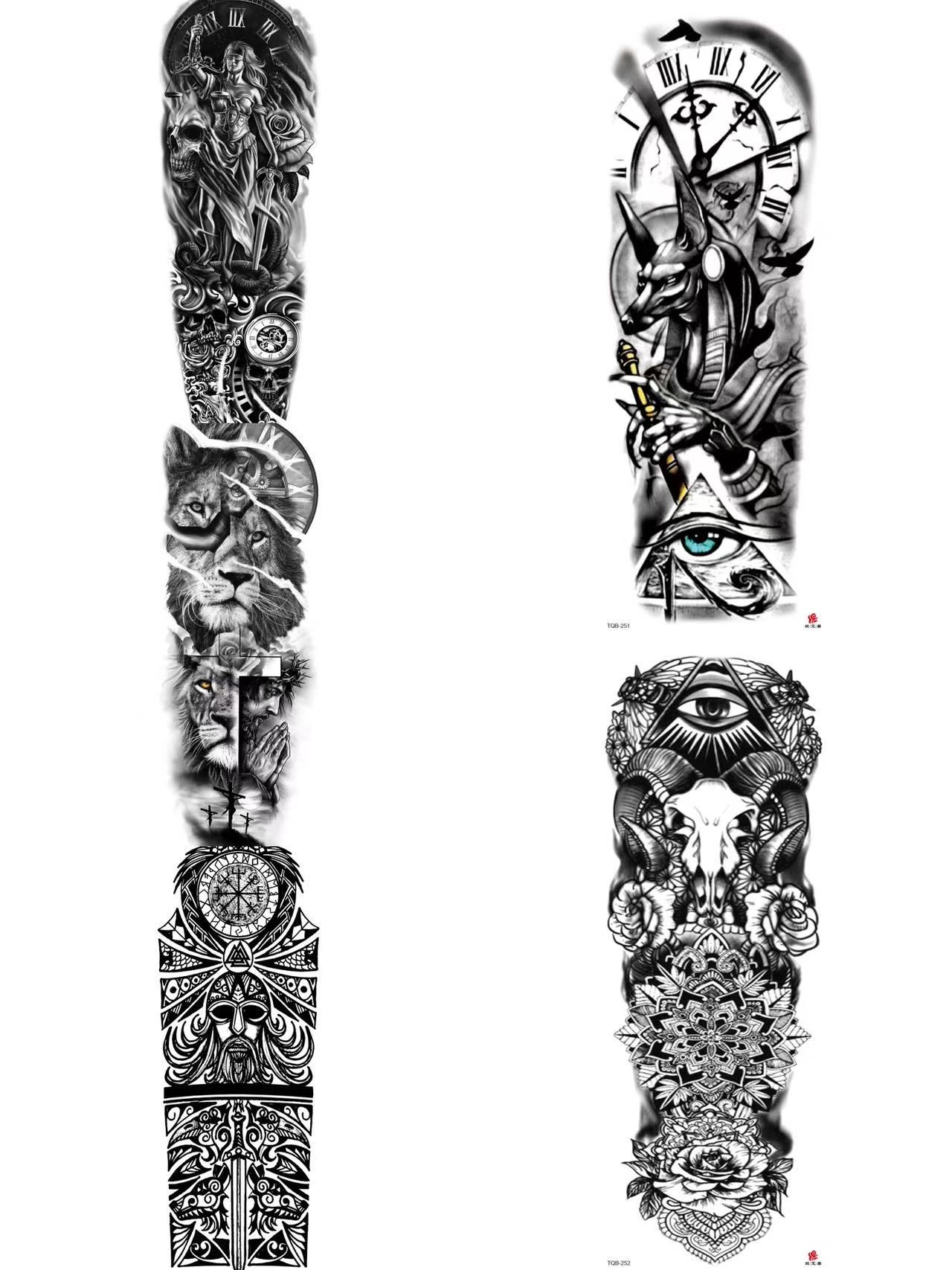 5pc Lion Men Waterproof Temporary Tattoos Fake Stickers Arm Hand Cool Art Black Transfer Clock