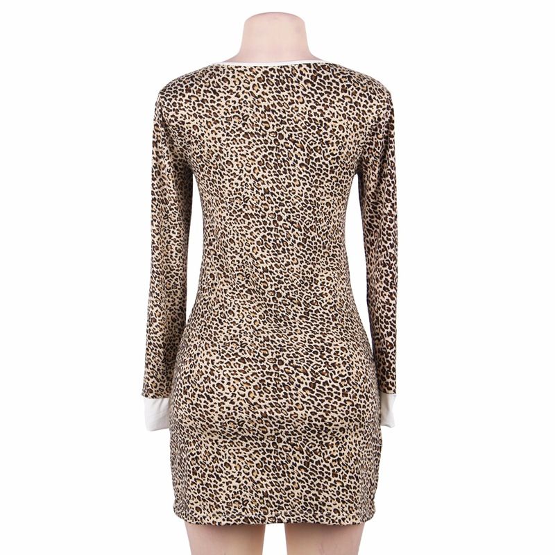 Comeondear Plus Size Bodycon Vestidos Long Sleeve Dress Sexy Woman Clothes Top Leopard Print Dresses Night Slim Mini Dress