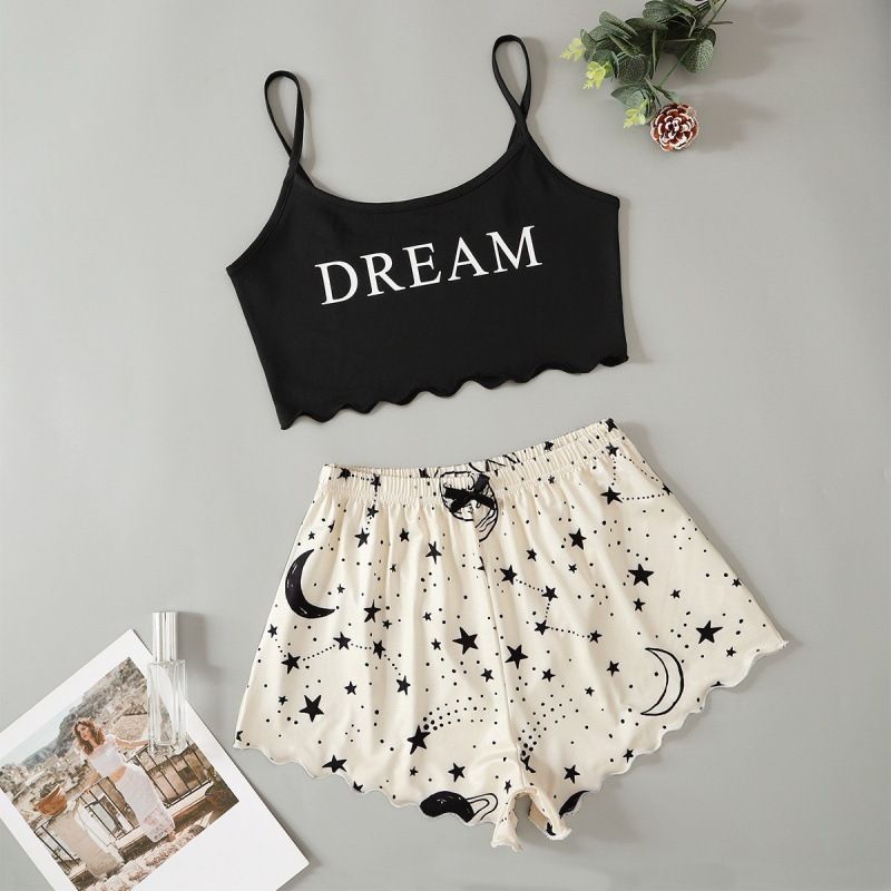 Women's Pajamas Set Sexy Lingerie Leopard Print Sling Sleepwear V-Neck Sleeveless Top and Shorts Sets Pyjamas Homewear