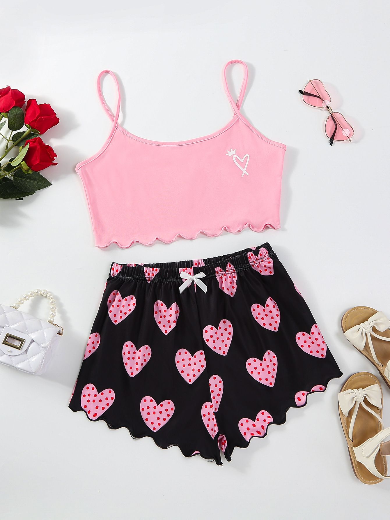 Women's Pajamas Set Sexy Lingerie Leopard Print Sling Sleepwear V-Neck Sleeveless Top and Shorts Sets Pyjamas Homewear