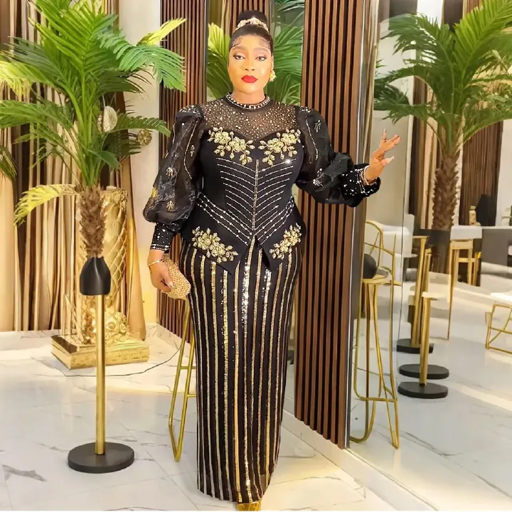 African Dresses for Women 2025 New Fashion Plus Size Sequin Evening Party Long Dress Dashiki Ankara Outfits Robe African Clothes