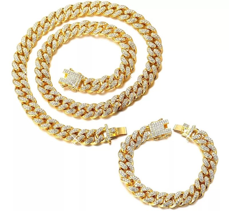 3pcs/set New Men's Watch Hip Hop Fashion Ice Watch Steel Strap Watch Bracelet Necklace Rhinestone Fashion Full Diamond Men Watches Jewelry Set