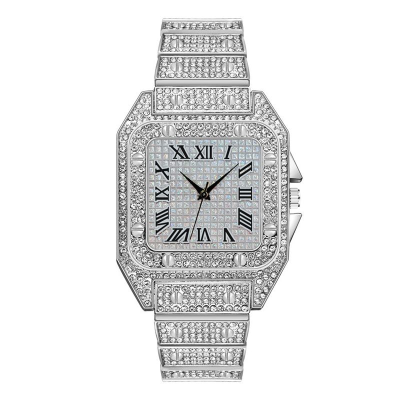 3pcs/set New Men's Watch Hip Hop Fashion Ice Watch Steel Strap Watch Bracelet Necklace Rhinestone Fashion Full Diamond Men Watches Jewelry Set