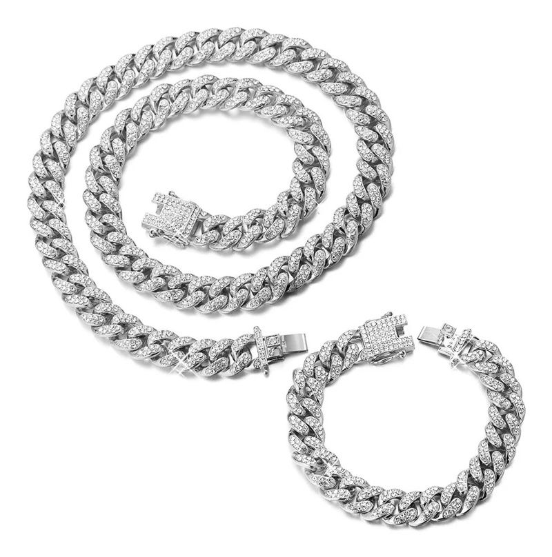 3pcs/set New Men's Watch Hip Hop Fashion Ice Watch Steel Strap Watch Bracelet Necklace Rhinestone Fashion Full Diamond Men Watches Jewelry Set