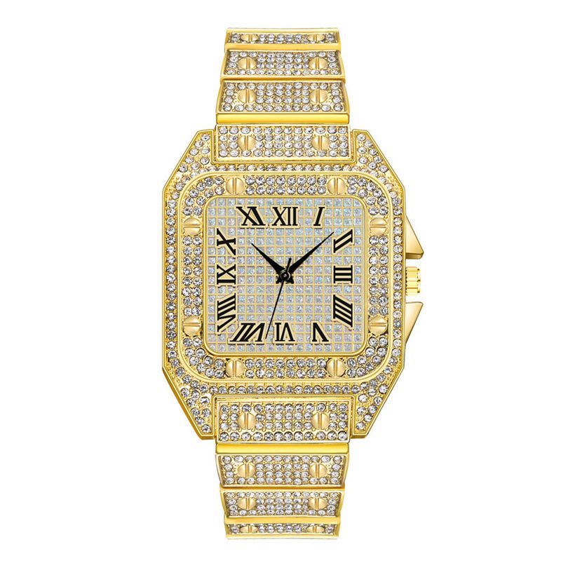 3pcs/set New Men's Watch Hip Hop Fashion Ice Watch Steel Strap Watch Bracelet Necklace Rhinestone Fashion Full Diamond Men Watches Jewelry Set