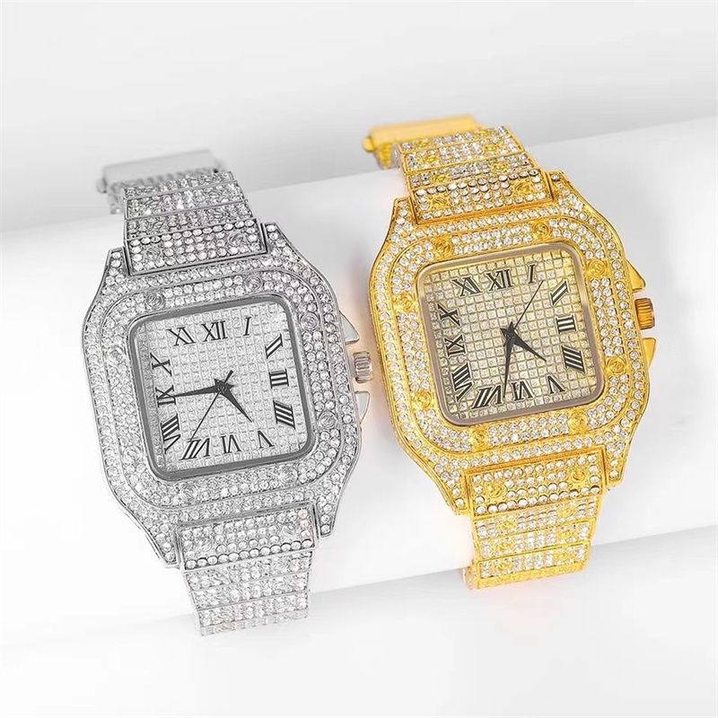 3pcs/set European and American Style Square Hip-Hop Men's Watch Bracelet Necklace Set Quartz Ice Watch Fashion Starry Sky Men Watches African Popular Fashion Jewelry Set