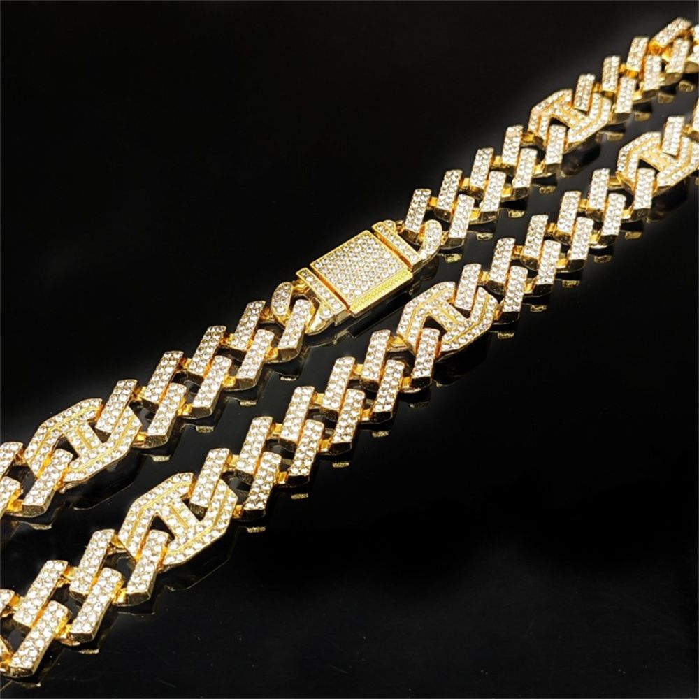3pcs/set  Hip-hop Diamond Necklace Bracelet Men's Watch Set Gold Quartz Ice Watches Male Student Steel Band Metal Calendar Cuban Chain Set Watch
