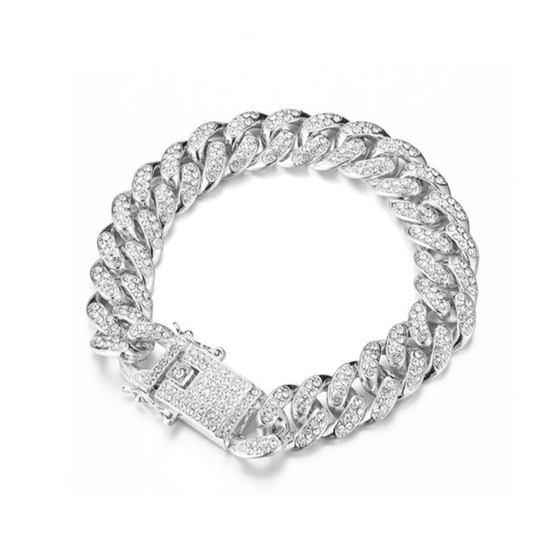 3pcs/set European and American Style Hip-hop Men's and Women's Full Diamond Quartz  Watch Bracelet Necklace Set Retro Versatile Diamond Trendy Men's Watch Set