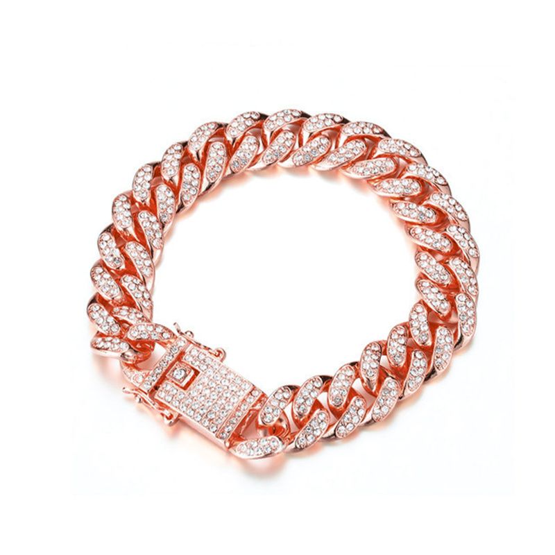 3pcs/set European and American Style Hip-hop Men's and Women's Full Diamond Quartz  Watch Bracelet Necklace Set Retro Versatile Diamond Trendy Men's Watch Set